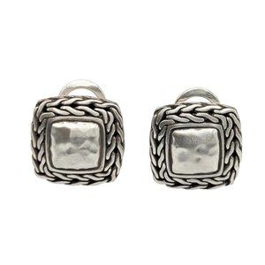 John Hardy Sterling Silver 925 Palu Square Hammered Omega Pierced Earrings